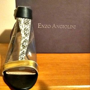 Enzo Snakeskin Black and Gold Wedge